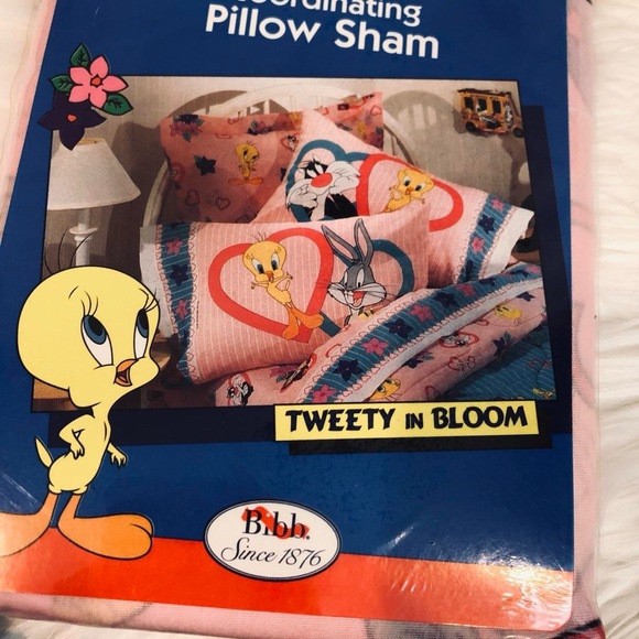 New 90s Looney Tunes Coordinating Pillow Sham “Tweety in Bloom” The Bibb Company - Picture 3 of 4
